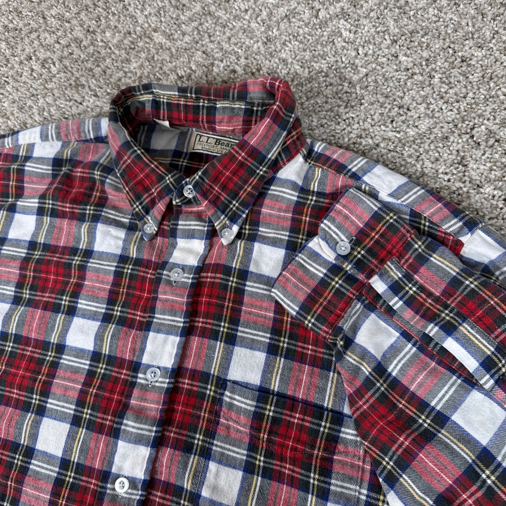 Vintage LL Bean Shirt Mens Large Tall Red White Plaid Button Down Made In‎ USA